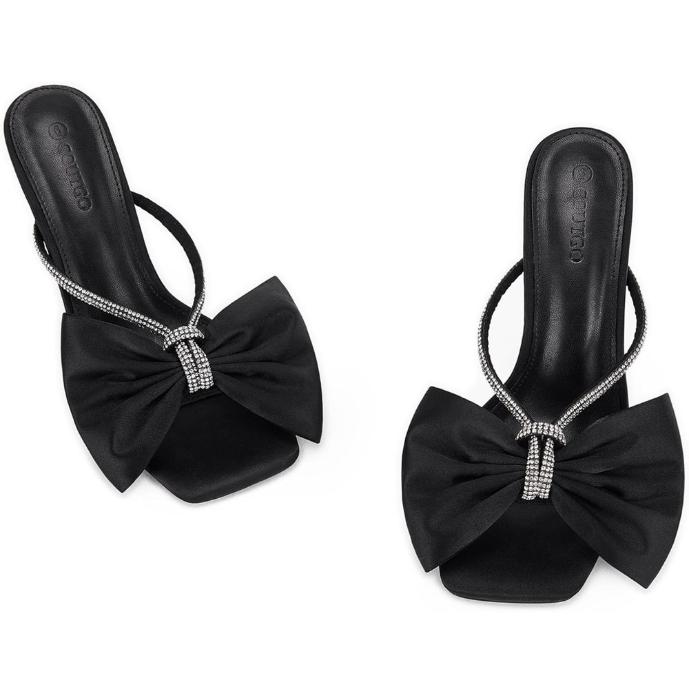 Black Heels with Bow and Rhinestones